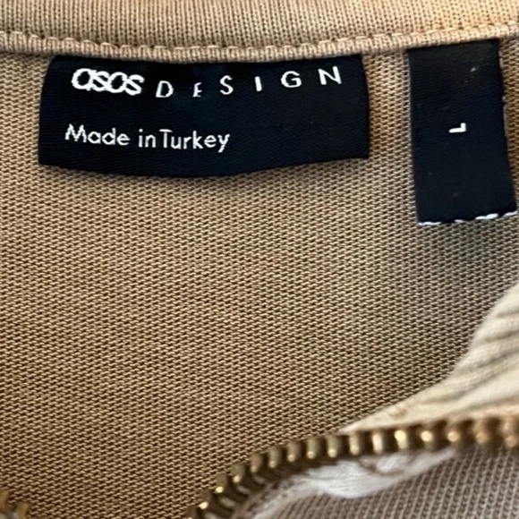 ASOS | Tan Quarter Zip Relaxed Fit Short Sleeve Cotton Polo Shirt, Men's Large - Picture 4 of 5